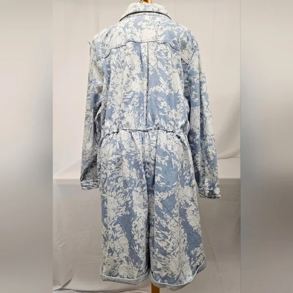 Eloquii Elements Floral Denim Romper In Blue And White Size 26 - Picture 6 of 13
